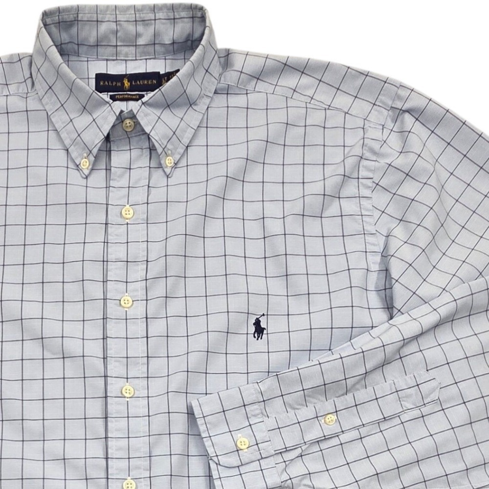 Ralph Lauren Performance Mens LT Blue Check Button Down Shirt Long Sleeve